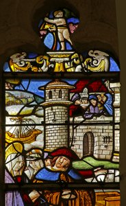 Szent Mária Magdolnát ábrázoló ablak: Provence grófja és grófnője a szenttel alkotó: French School